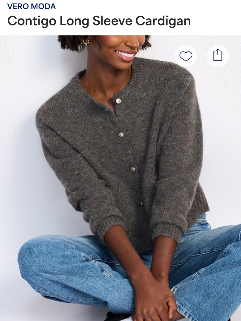 NWOT Vero Moda Contigo Dark Gray Button-Up Knit Cardigan